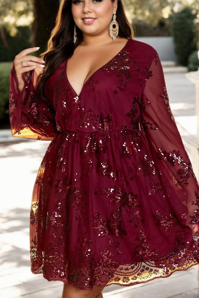 Jade Plus Size Gold Long Sleeve Party Dress
