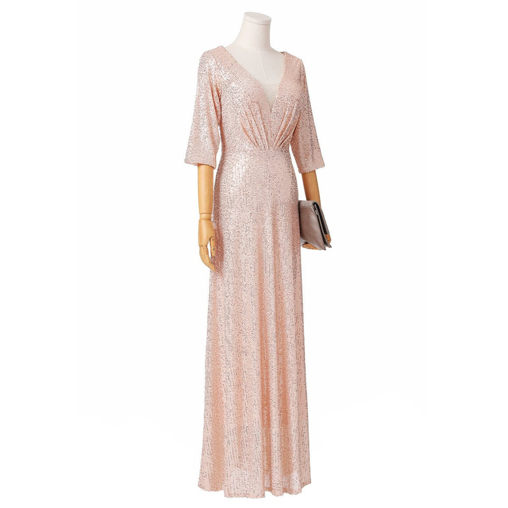 Arya Plus Size Gold Sequin Evening Dress