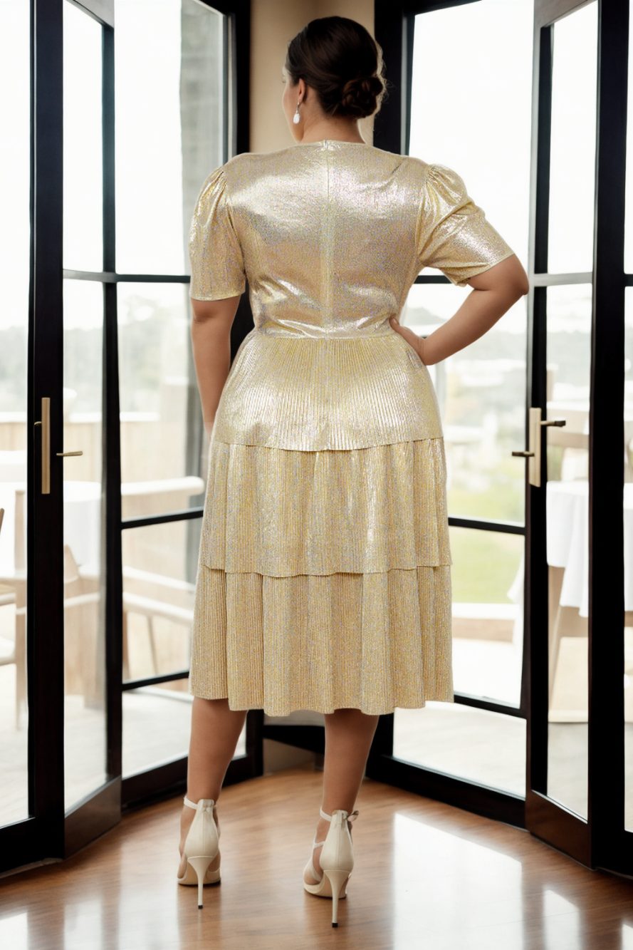 Indigo Plus Size Gold Short Sleeve Cocktail Dress