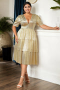 Indigo Plus Size Gold Short Sleeve Cocktail Dress