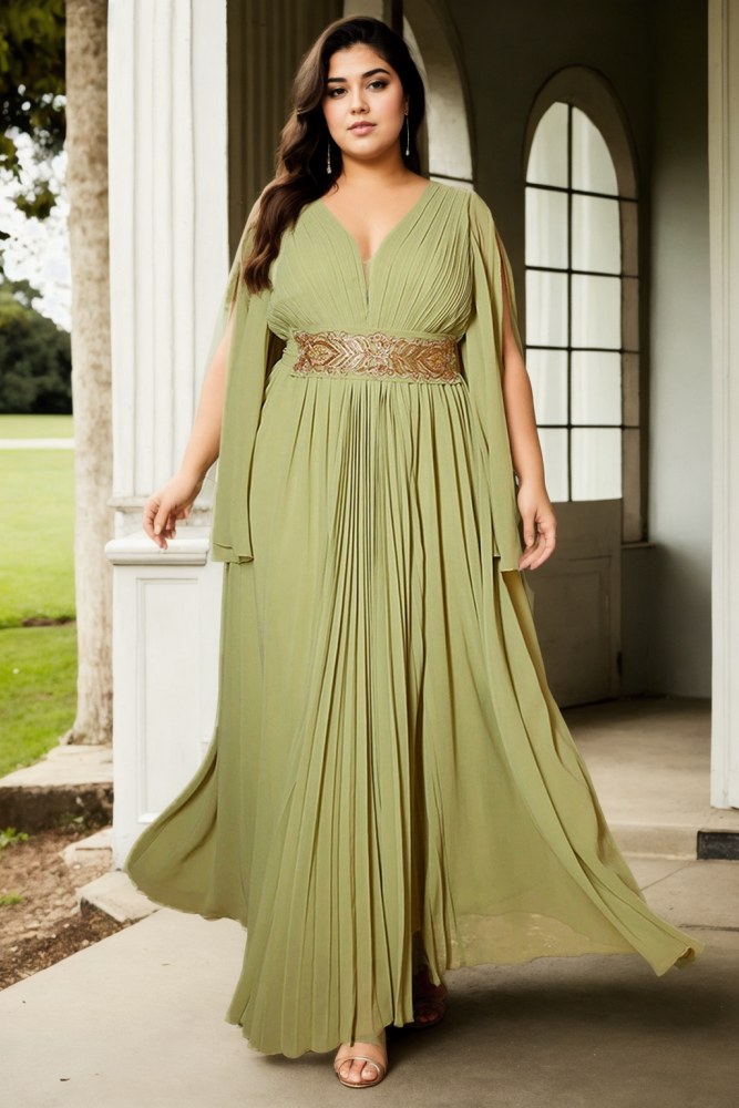 Amaris Plus Size Grecian Cape Evening Dress