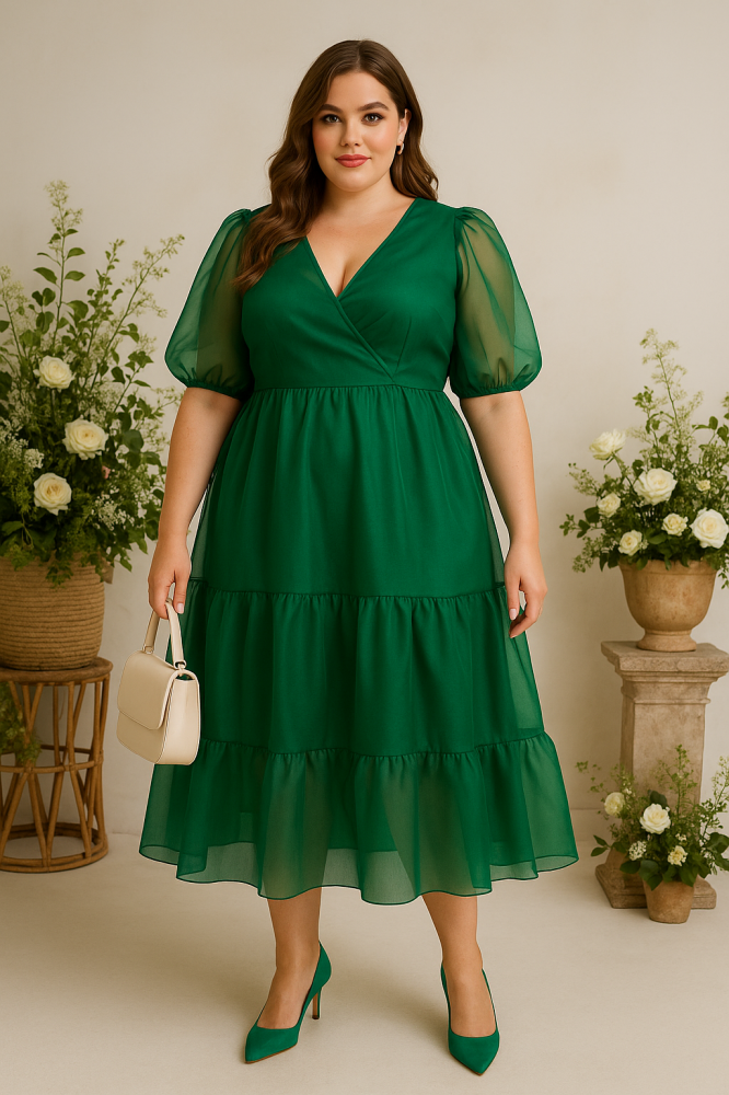 Loxley Plus Size Green Organza Dress