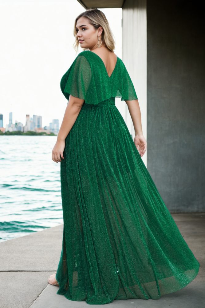Everyleigh Plus Size Green Short Sleeve Evening Dress