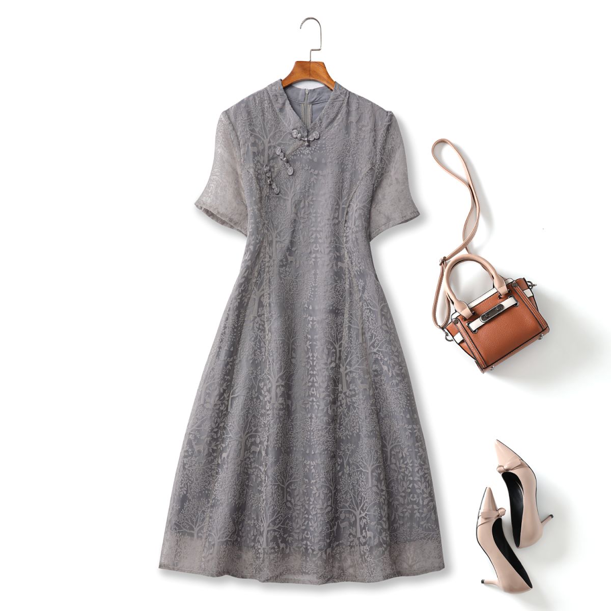 Phoebe Plus Size Grey Qipao Dress