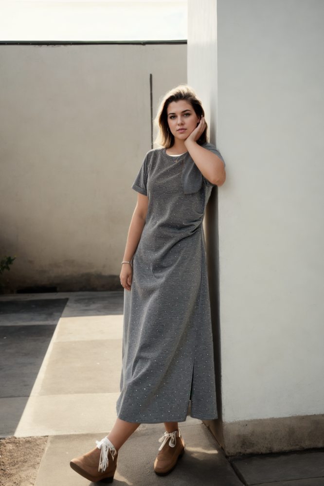 Tatum Plus Size Grey T Shirt Dress