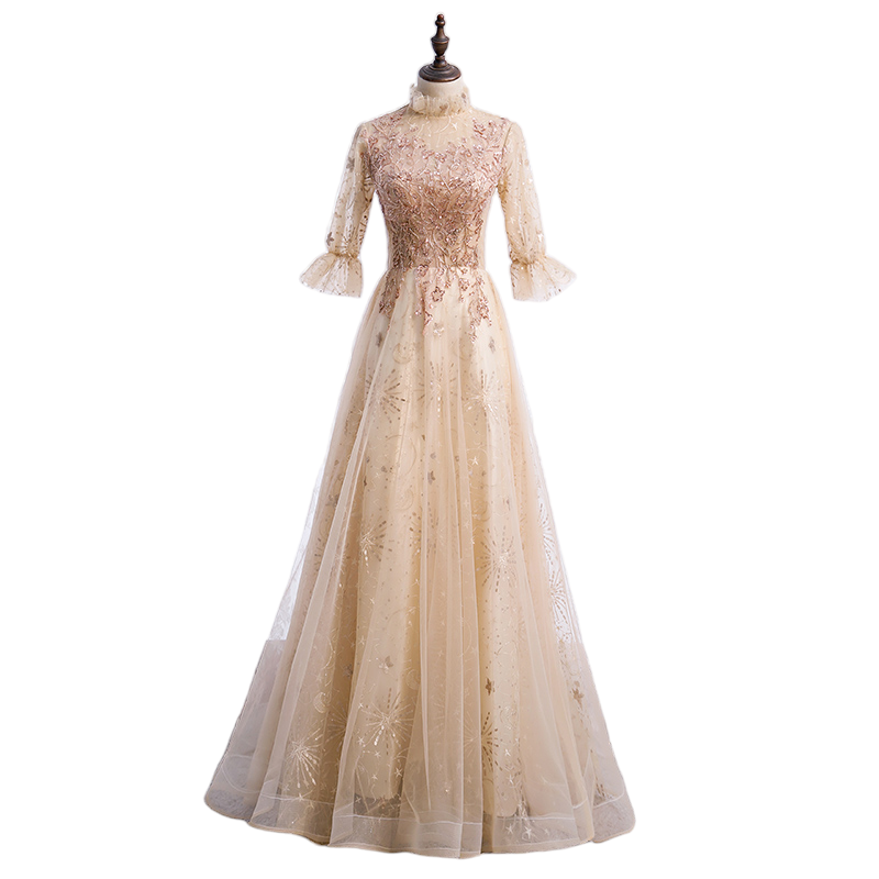 Plus Size High Neck Short Sleeve Evening Dress