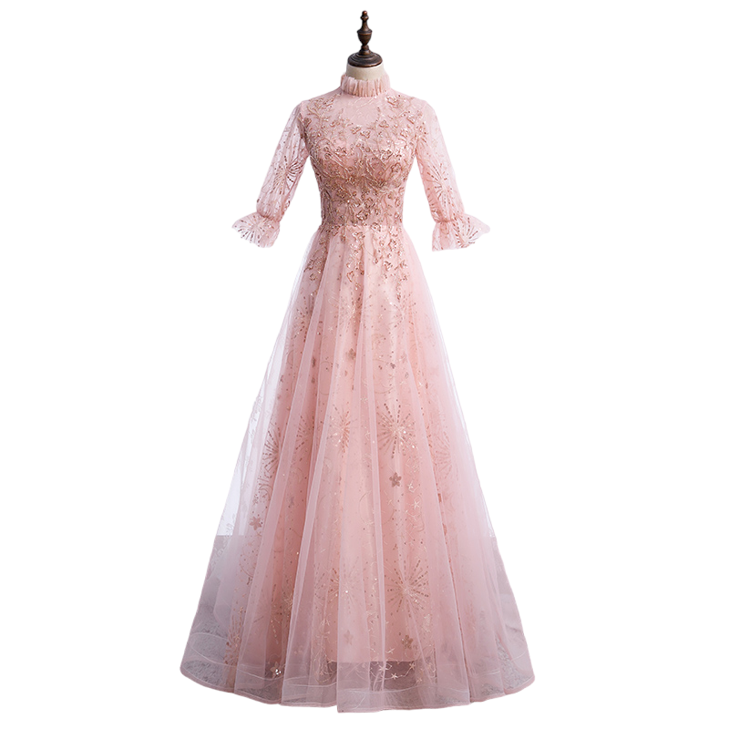 Plus Size High Neck Short Sleeve Evening Dress