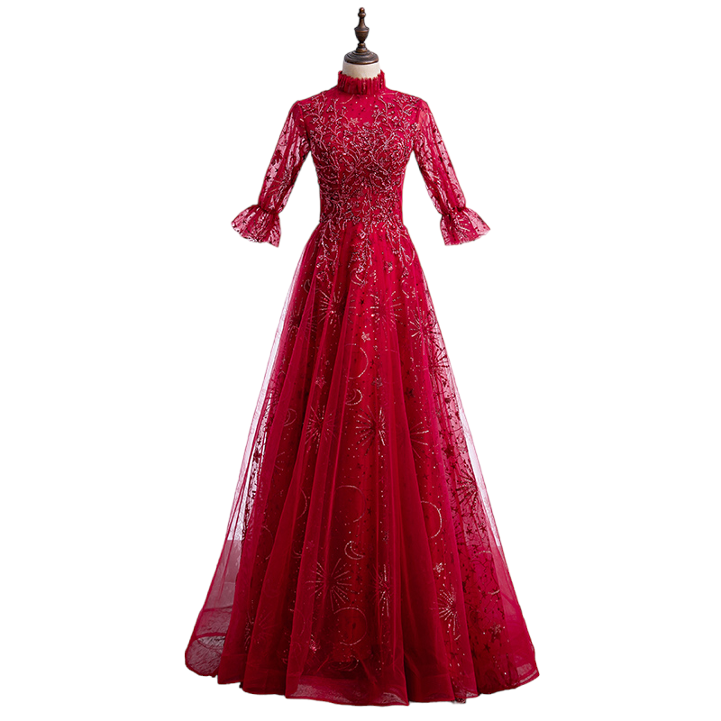Plus Size High Neck Short Sleeve Evening Dress