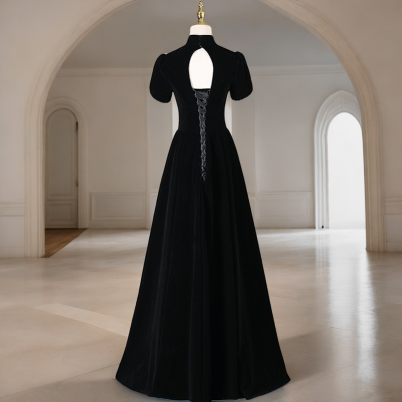 Teresa Plus Size Keyhole Black Short Sleeve Evening Dress