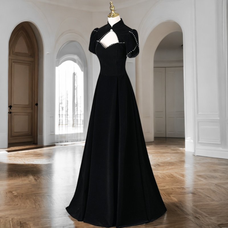 Teresa Plus Size Keyhole Black Short Sleeve Evening Dress