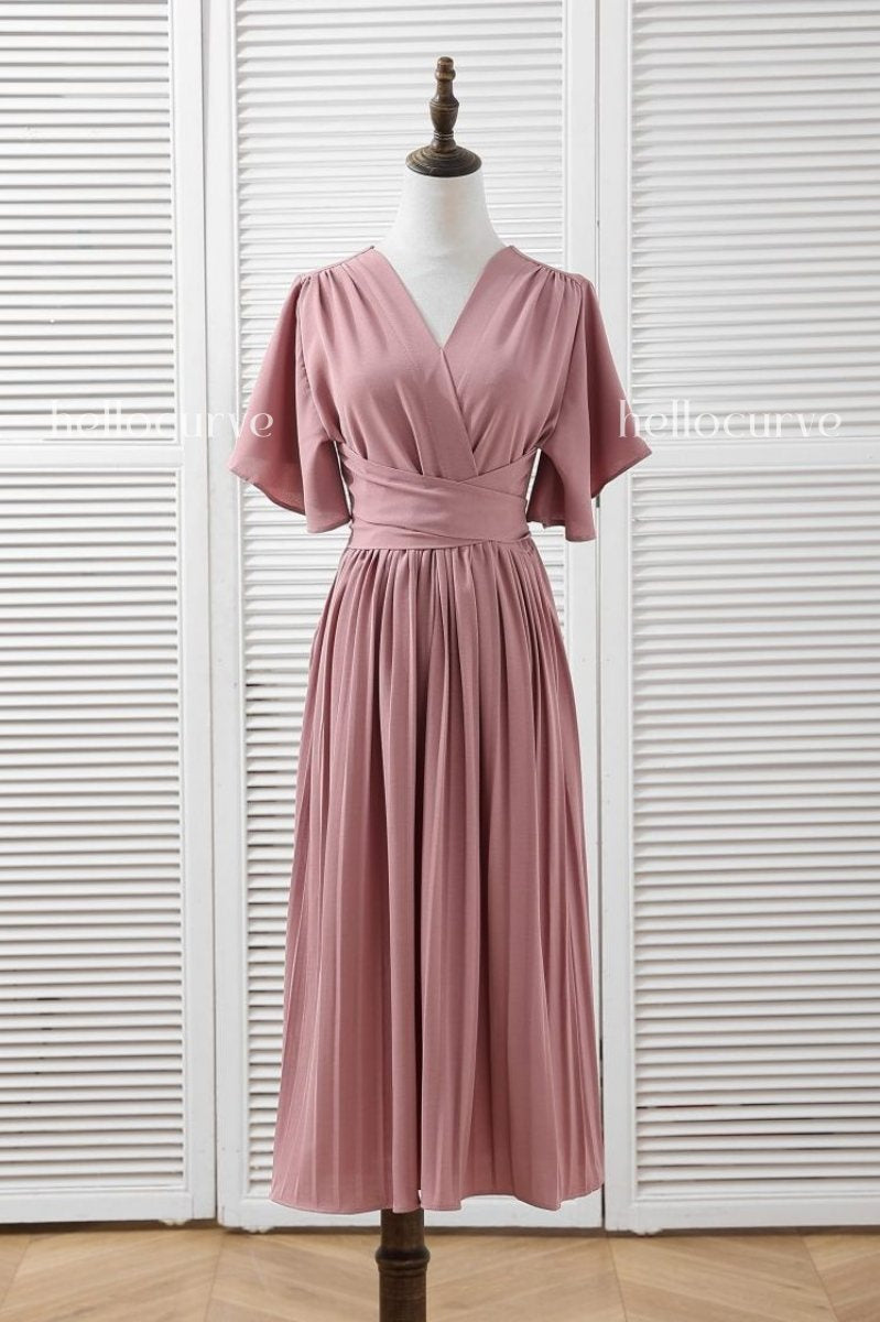 Gabrielle Plus Size Khaki Wrap Pleats Dress