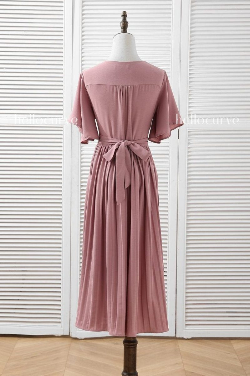 Gabrielle Plus Size Khaki Wrap Pleats Dress