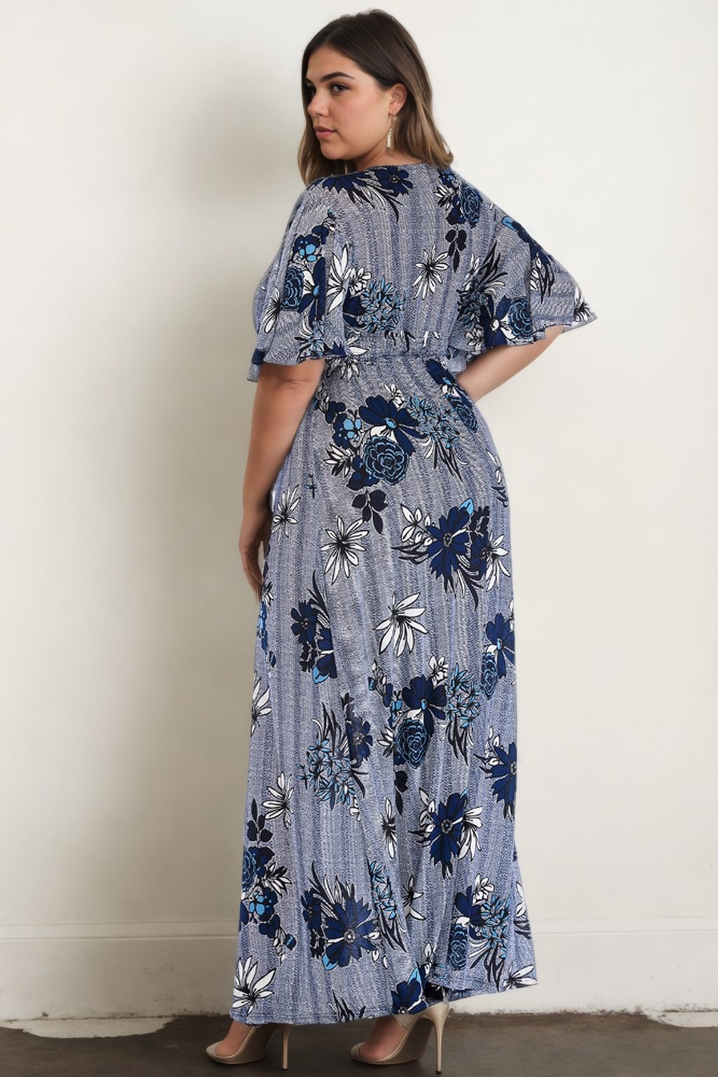 Jasmine Plus Size Knit Boho Floral V Neck Maxi Dress