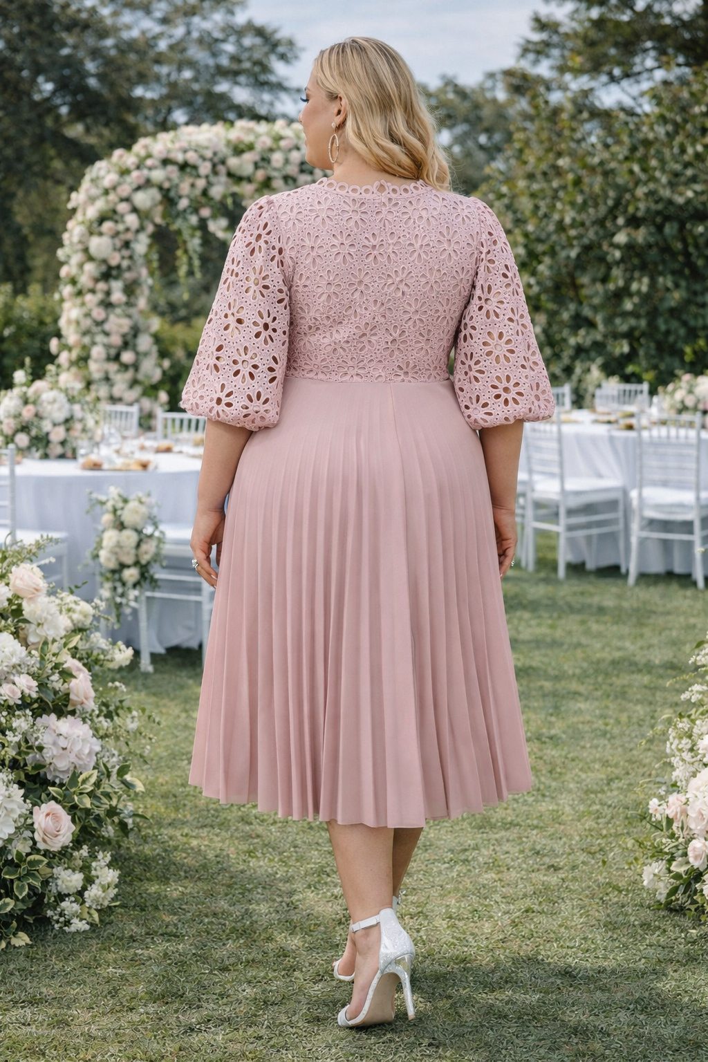 August Plus Size Lace Pleated Midi Dress