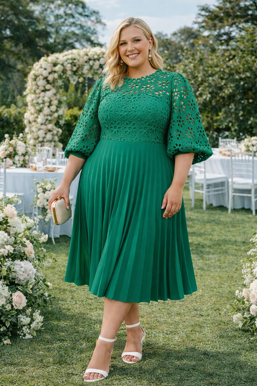 August Plus Size Lace Pleated Midi Dress