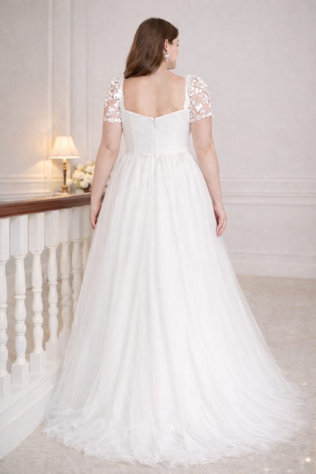 Celeste Plus Size Wedding Dress – Lace Bodice A-Line Tulle Gown