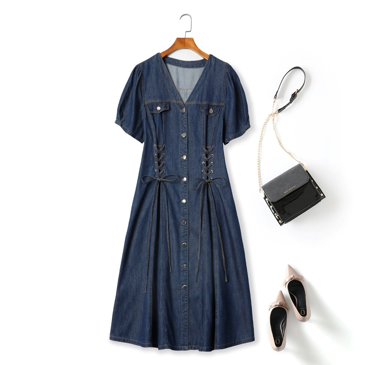 Londyn Plus Size Denim Lace Up Dress