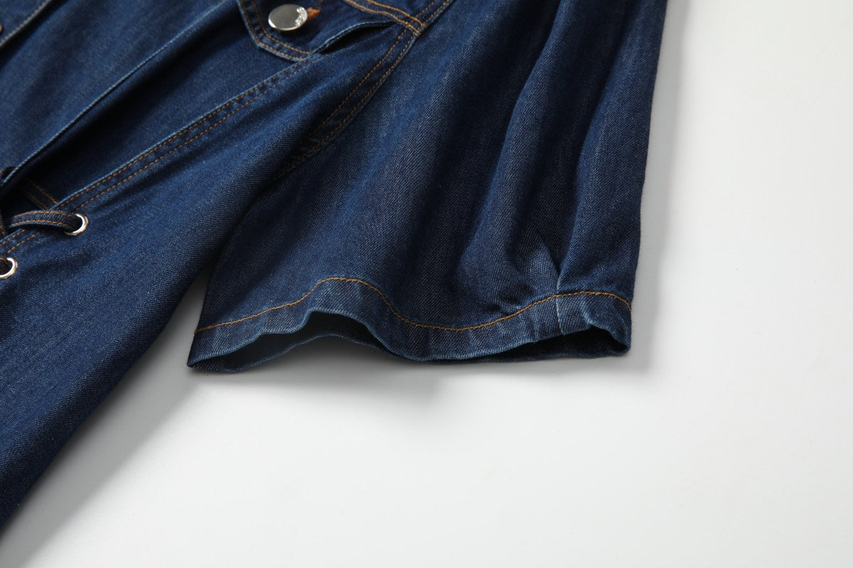 Londyn Plus Size Denim Lace Up Dress
