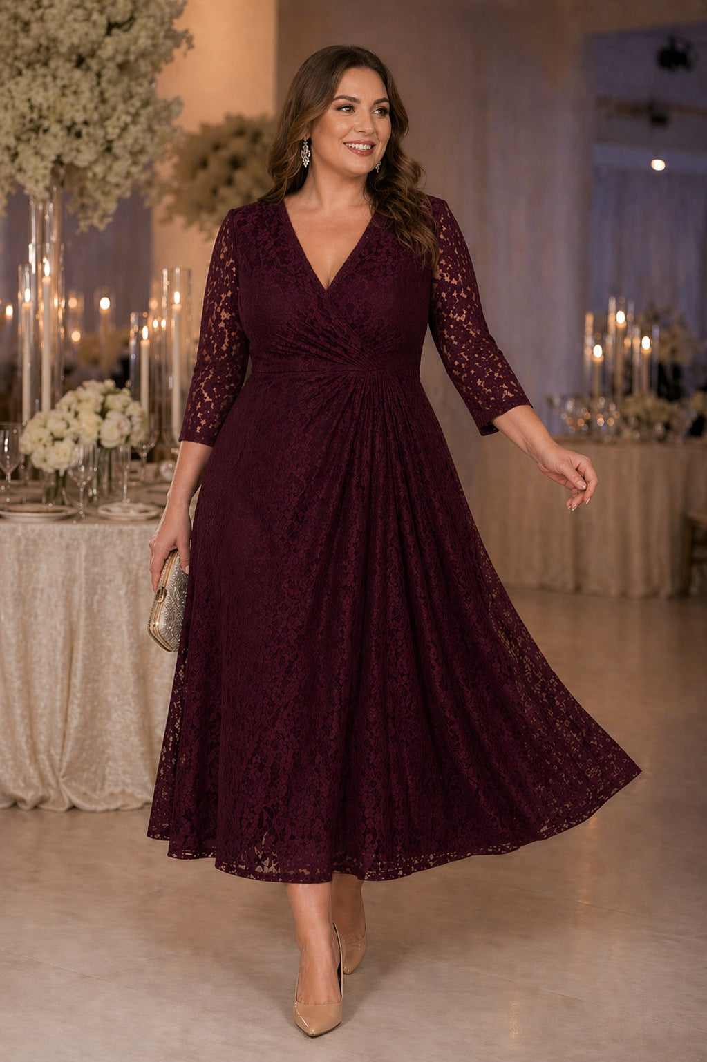 Nymerelle Plus Size Wedding Guest Midi Dress – Lace Wrap