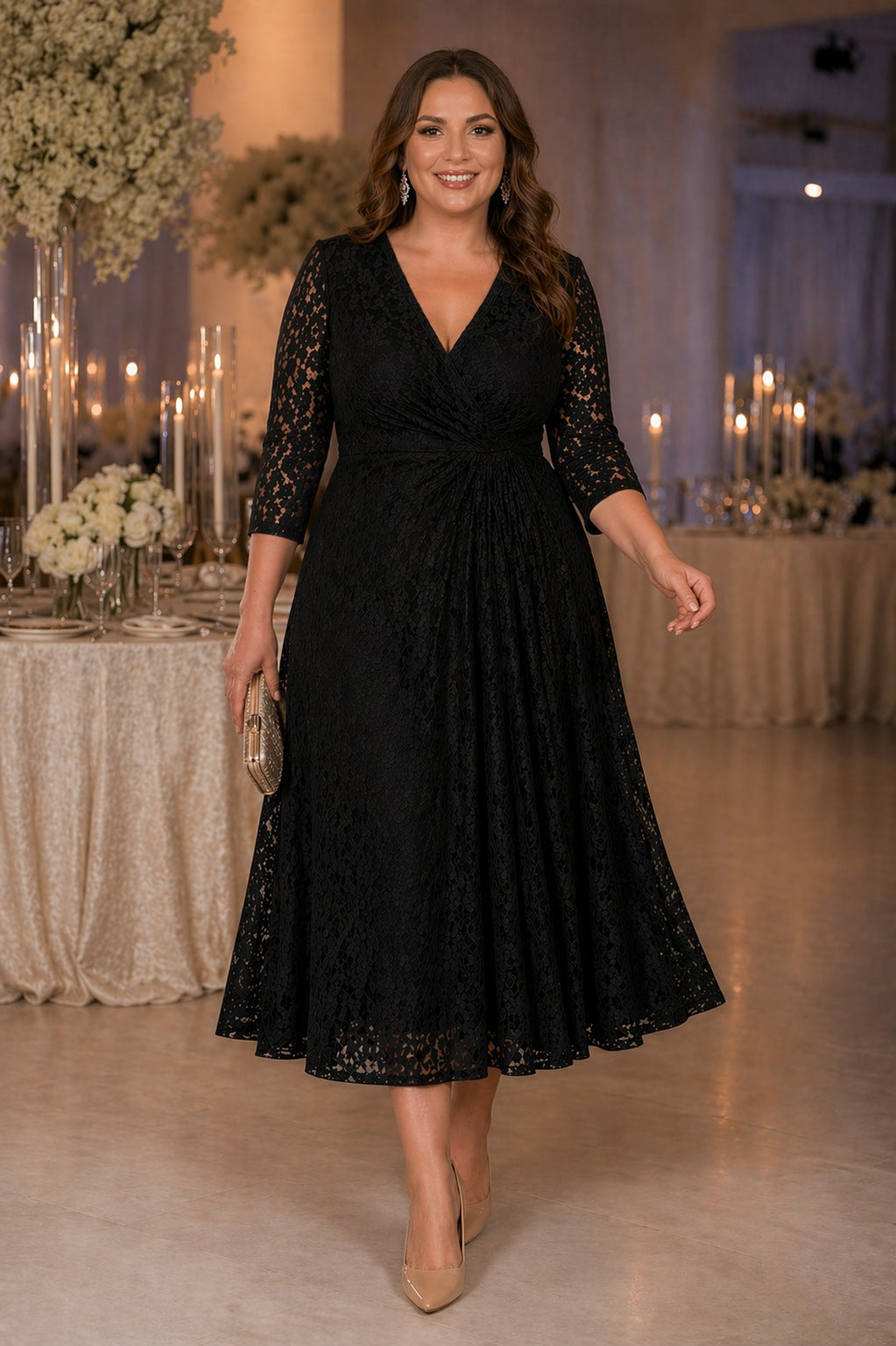 Nymerelle Plus Size Wedding Guest Midi Dress – Lace Wrap