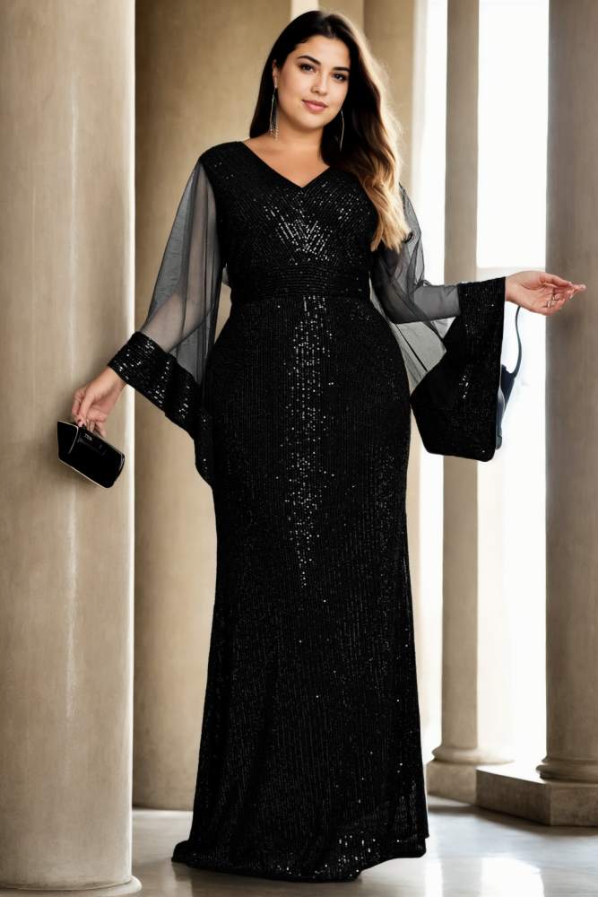 Thérèse Plus Size Long Sleeve Evening Dress