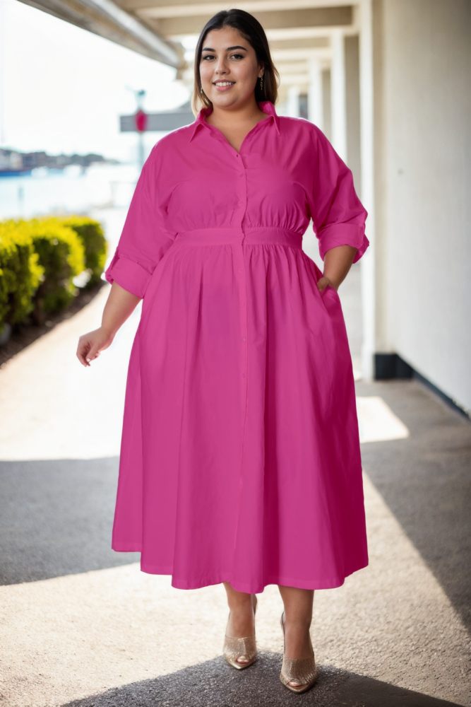 Landon Plus Size White Long Sleeve Shirt Dress