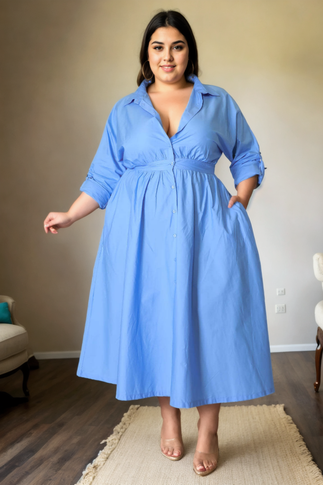 Ellie Plus Size Long Sleeve Shirt Dress