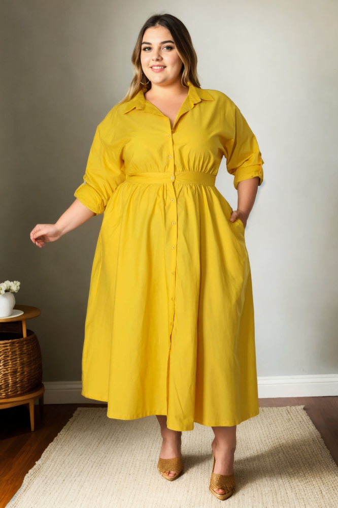 Ellie Plus Size Long Sleeve Shirt Dress