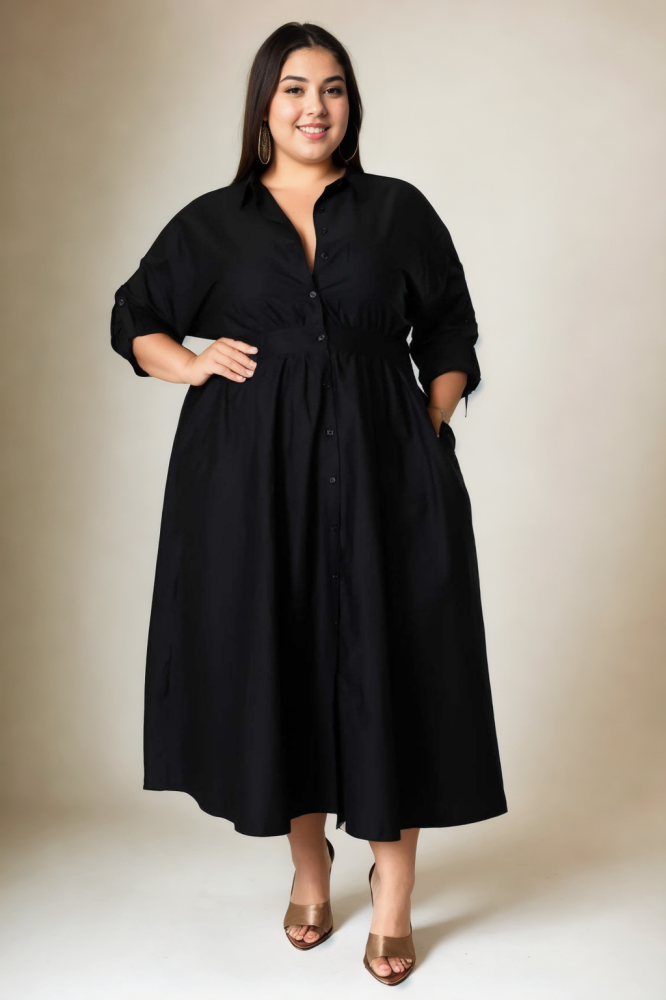 Ellie Plus Size Long Sleeve Shirt Dress