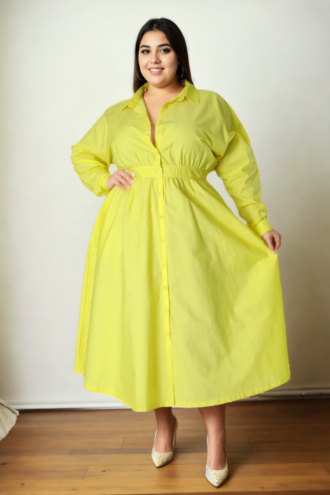 Landon Plus Size White Long Sleeve Shirt Dress