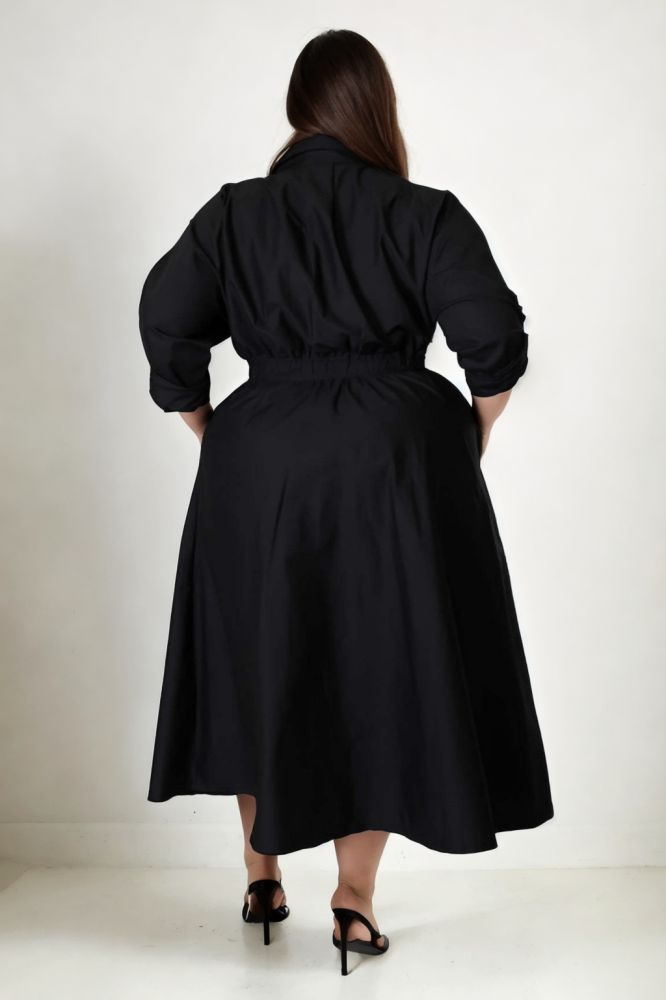 Landon Plus Size White Long Sleeve Shirt Dress