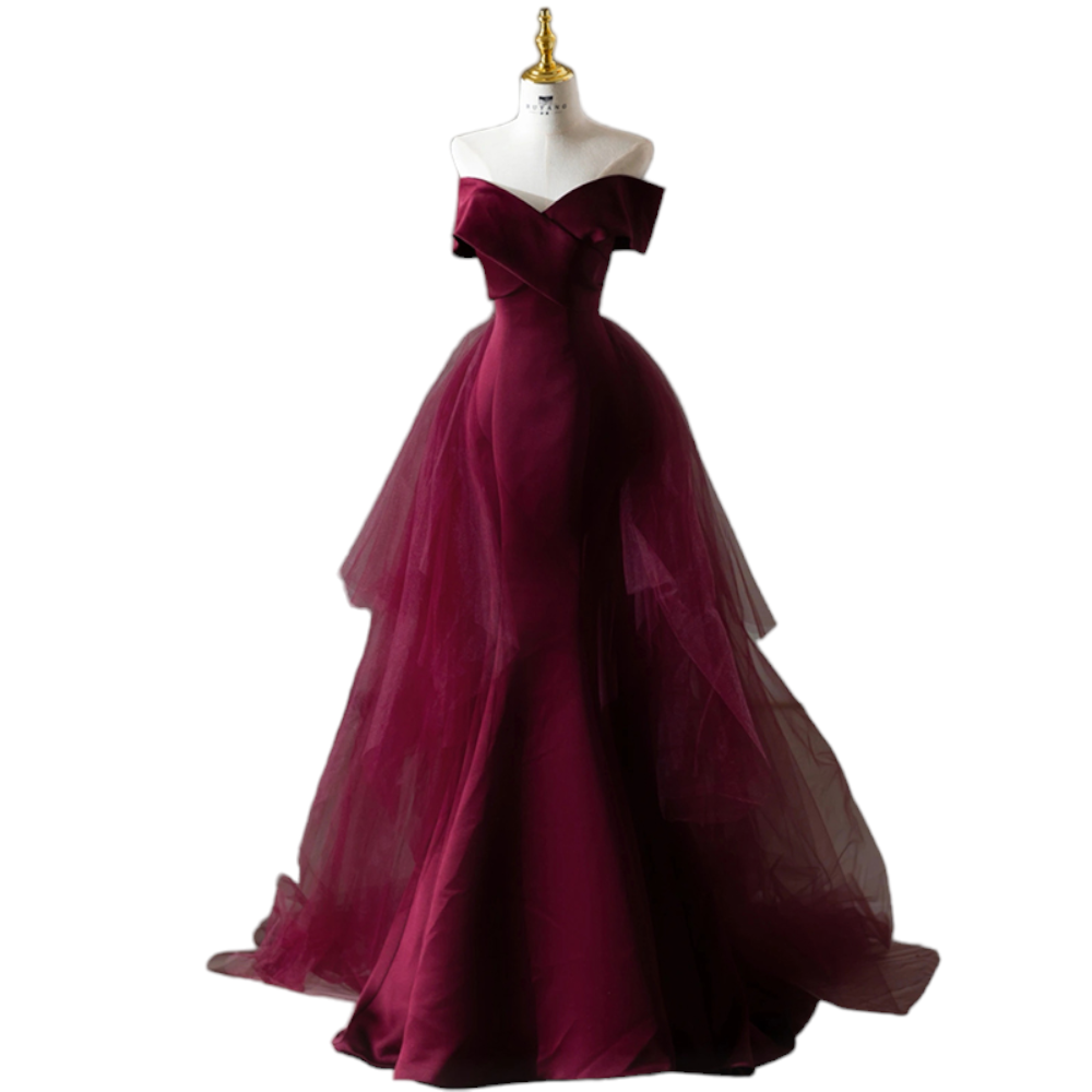 Plus Size Maroon Red Off Shoulder Gown