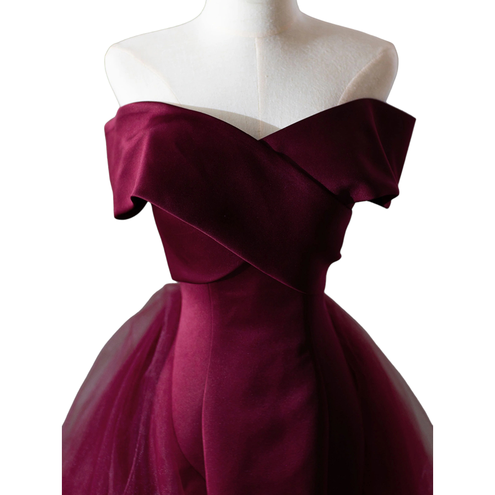 Plus Size Maroon Red Off Shoulder Gown