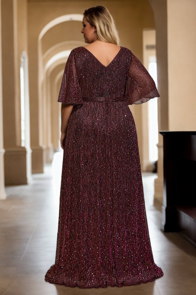 Davina Plus Size Maroon Red Short Sleeve Gown