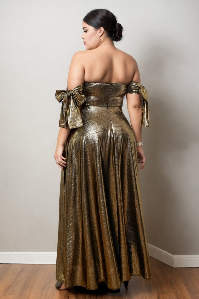 Giovanna Plus Size Metallic Gold Evening Dress