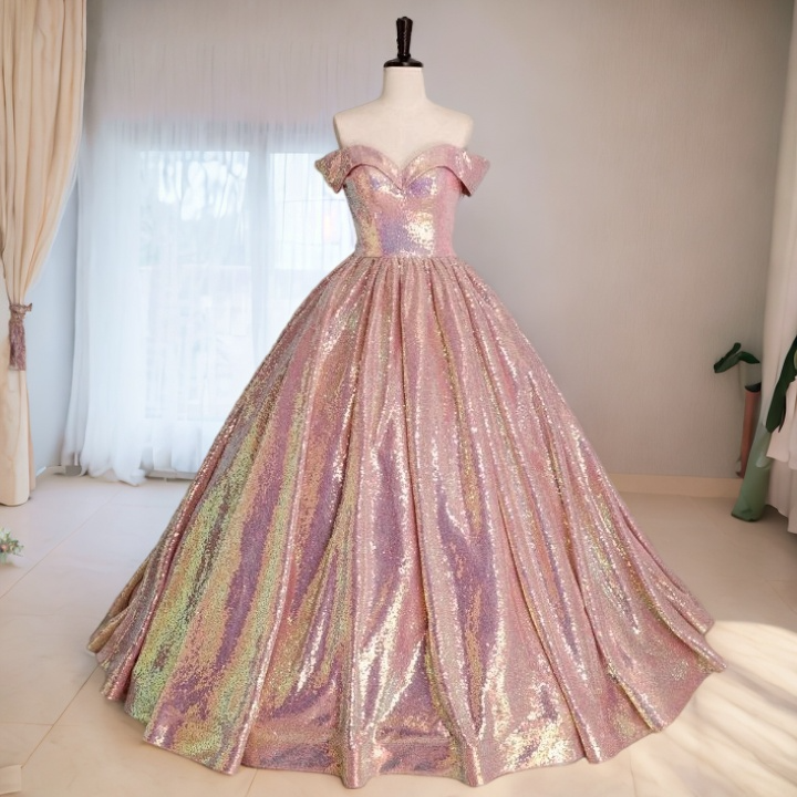 Ailany Plus Size Pastel Pink Off Shoulder Gown