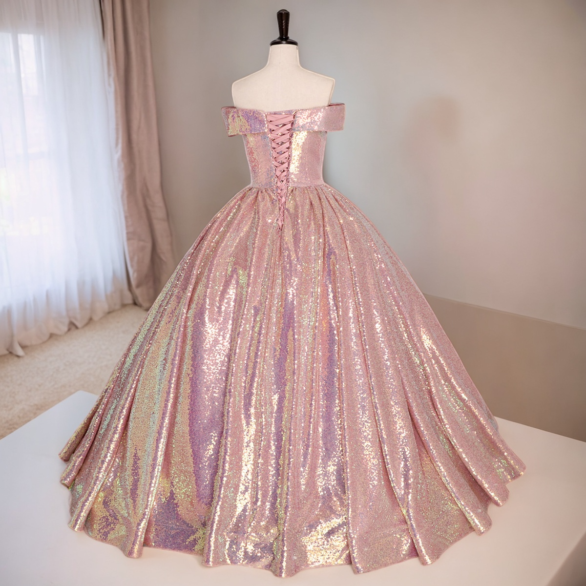 Ailany Plus Size Pastel Pink Off Shoulder Gown