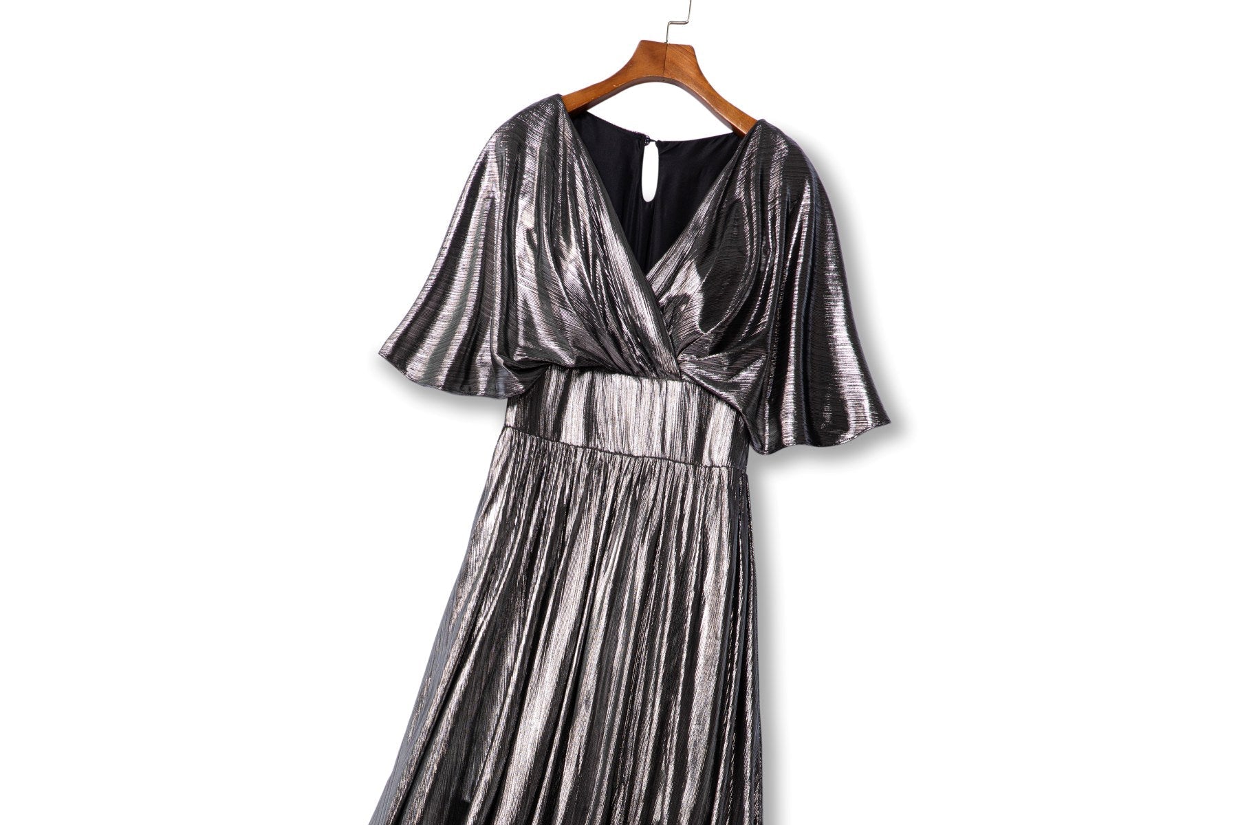 Nyra Plus Size Metallic Pleated Evening Maxi Dress