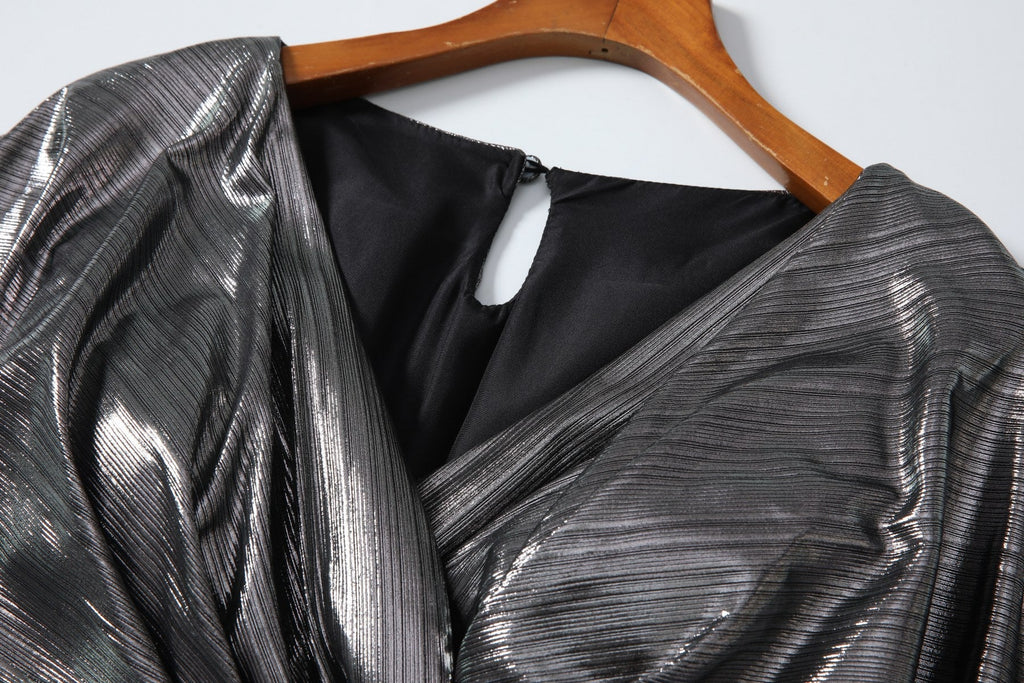 Nyra Plus Size Metallic Pleated Evening Maxi Dress