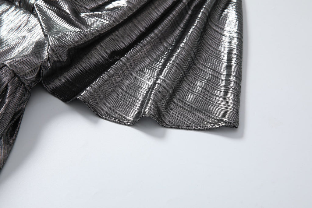 Nyra Plus Size Metallic Pleated Evening Maxi Dress