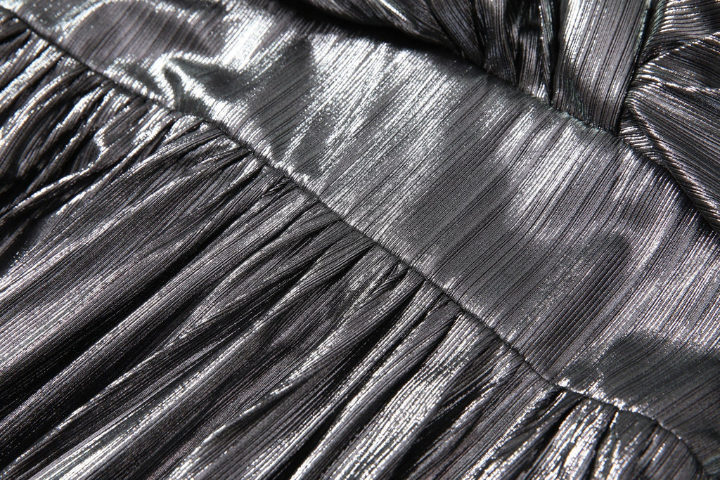 Nyra Plus Size Metallic Pleated Evening Maxi Dress