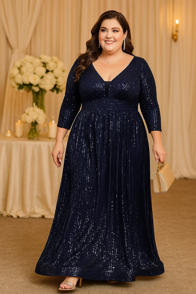 Elkin Plus Size Gold 3/4 Sleeve Gown