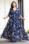 Kylie Plus Size Blue Floral Chiffon Maxi Dress