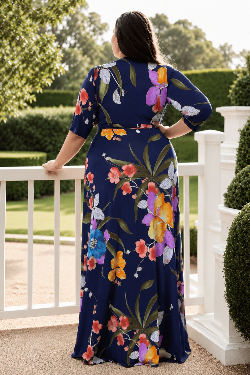 Sienna Plus Size Navy Floral Wrap Maxi Dress