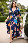 Sienna Plus Size Navy Floral Wrap Maxi Dress