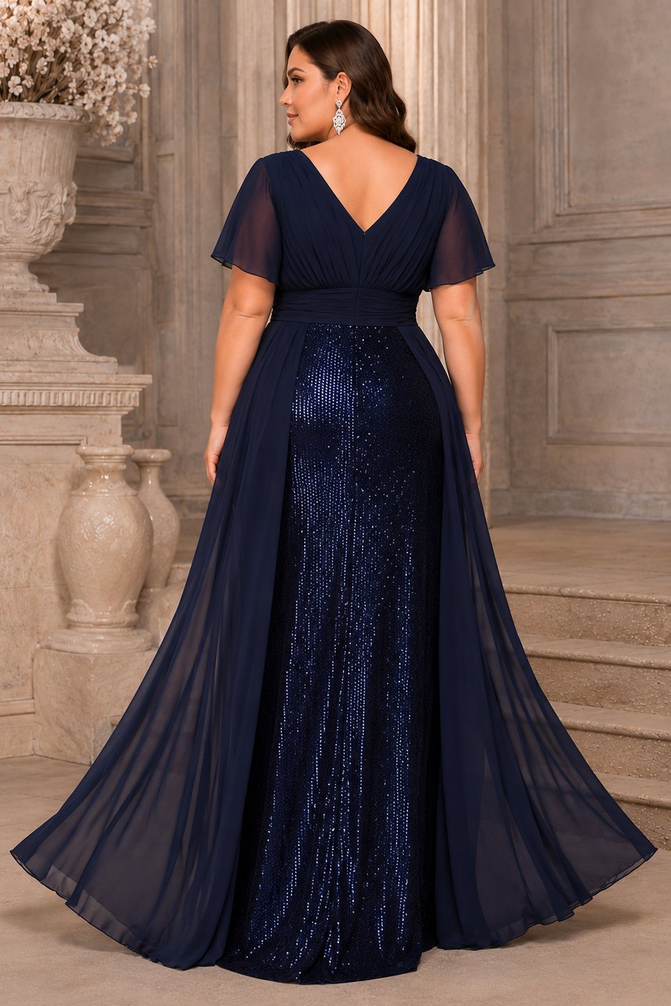 Solène Plus Size Sequin Short Sleeve Evening Gown