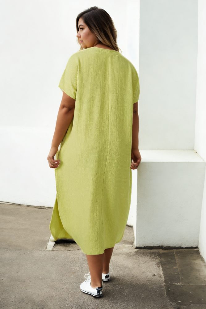 Zoey Plus Size Notch Neck Short Sleeve Midi Dress
