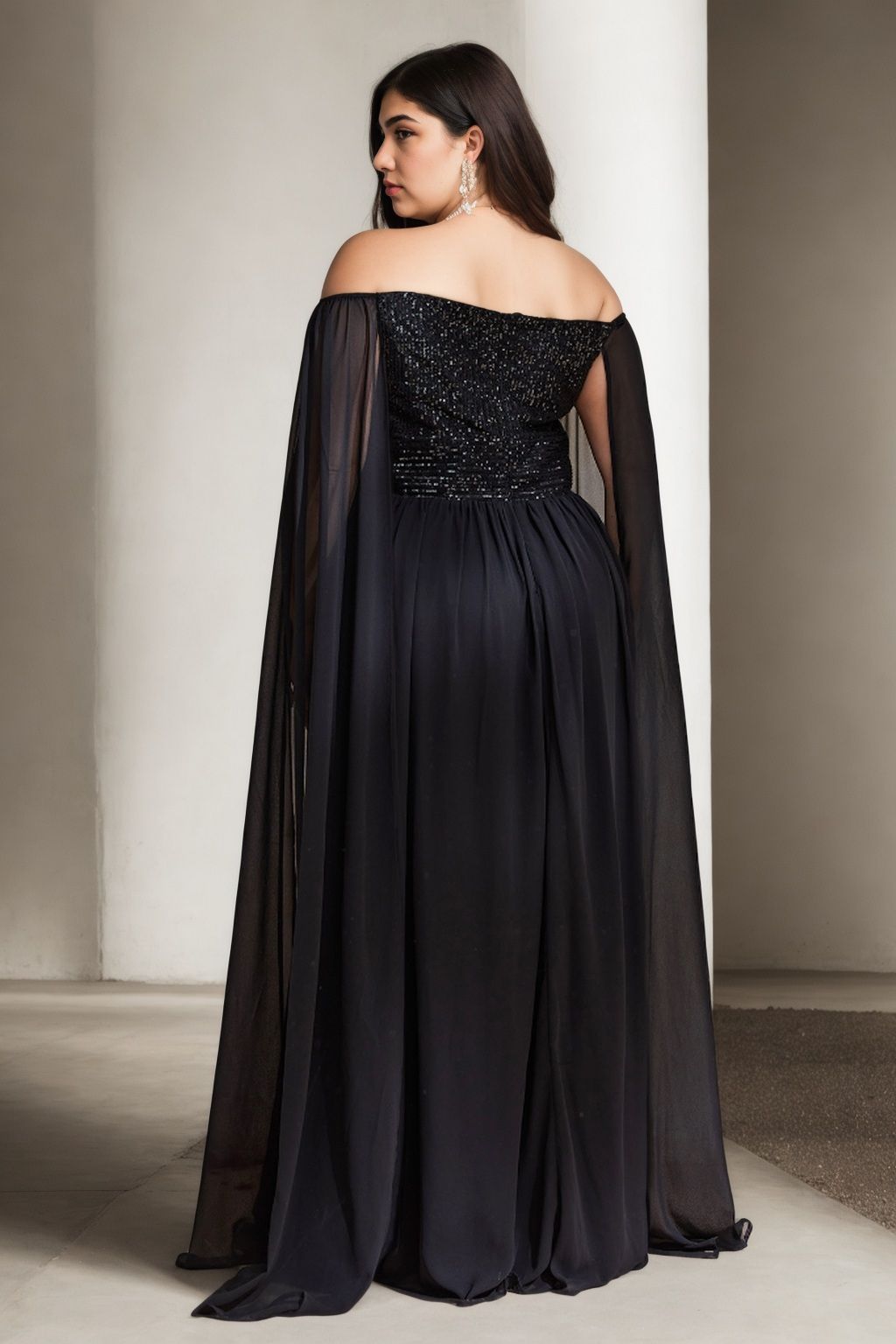 Violette Plus Size Off Shoulder Cape Sleeve Gown