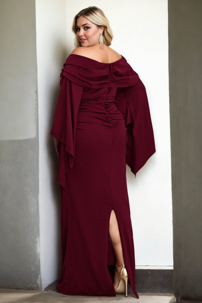 Parker Plus Size Off Shoulder Flare Sleeve Evening Dress