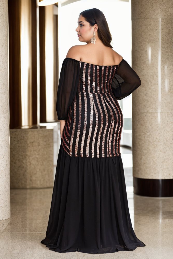 Sylvia Plus Size Off Shoulder Long Sleeve Evening Dress